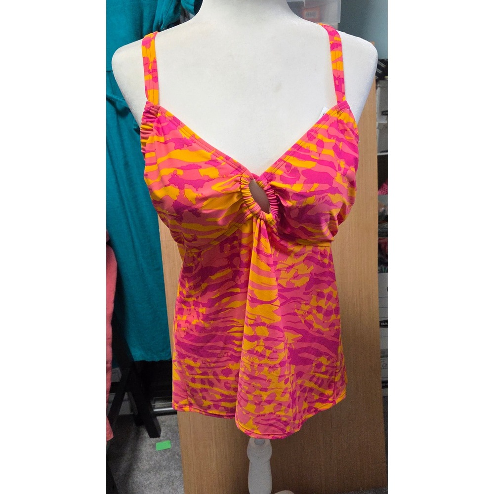 Cocos Swim Sz 16 Tankini Swim Top Keyhole Criss Cross Back Pink Orange Zebra‎